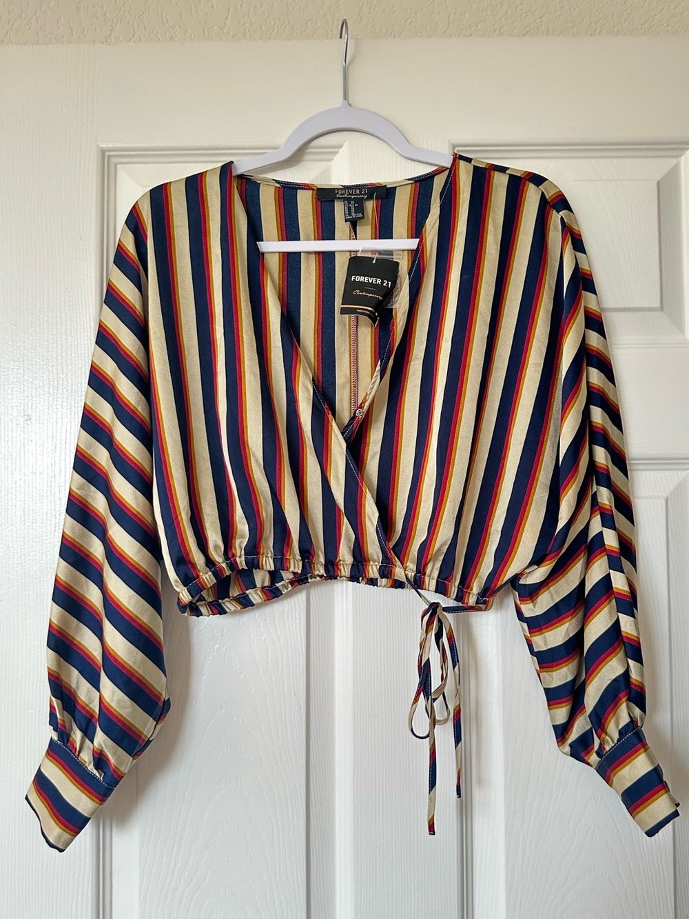 NWT Forever 21 Contemporary Stripe Wrap Satin Top